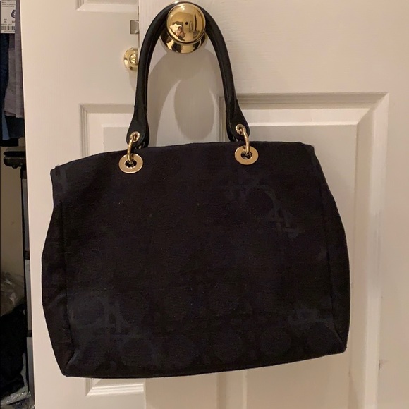 Christian Dior blk canvas tote w/ leather handles - Picture 5 of 6